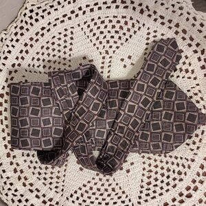 Carlos Devenezia Mens 100% Silk Tie Brown Black Square